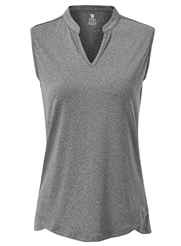 YSENTO Damen Golf Poloshirt Ärmelloses Schnelltrocknend V Ausschnitt Sport Oberteile Yoga Tennis Shirt Tank Tops(Grau,M) von YSENTO