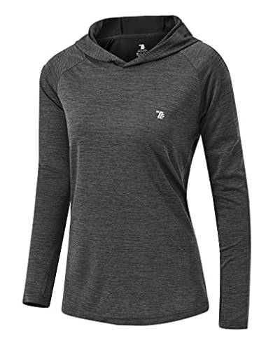 YSENTO Damen Laufshirt Langarm Sportshirt UPF 50+ Schnelltrocknend UV Schutz Hoodie Pullover Wandershirt mit Daumenlöcher(Dunkelgrau,L) von YSENTO
