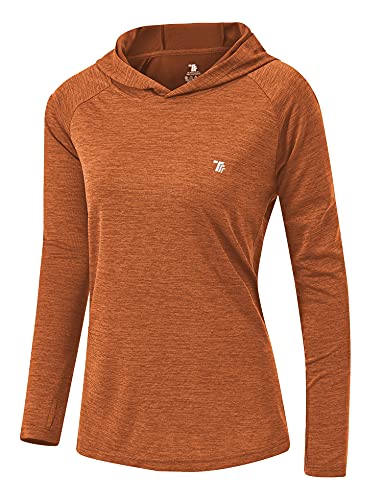 YSENTO Damen Laufshirt Langarm Sportshirt UPF 50+ Schnelltrocknend UV Schutz Hoodie Pullover Wandershirt mit Daumenlöcher(Orange,M) von YSENTO