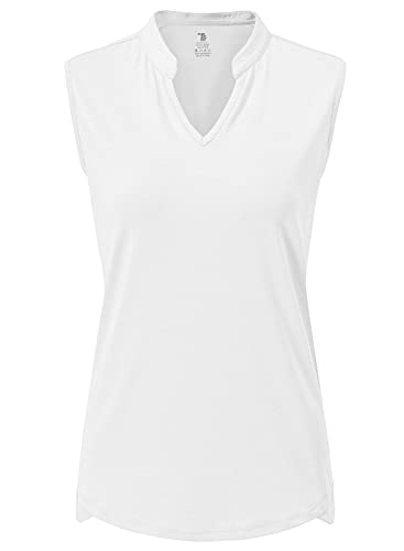 YSENTO Damen Sport Tank Top Ärmelloses Golf Poloshirt Atmungsaktive Tennis Shirt Oberteile mit V-Ausschnitt(Weiß,M1) von YSENTO