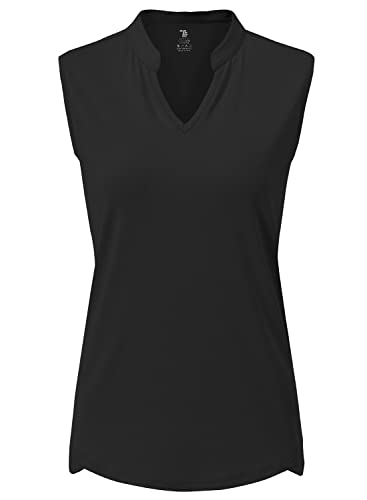 YSENTO Damen Sport Tank Top Ärmelloses Golf Poloshirt Atmungsaktive Tennis Shirt Oberteile mit V-Ausschnitt(Schwarz,2XL) von YSENTO