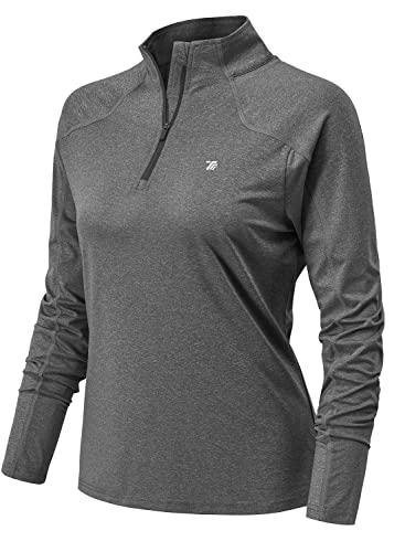 YSENTO Damen Sportshirt Langarm Laufshirt Schnelltrocknend T-Shirt Fitness Yoga Training Langarmshirts mit 1/4 Reißverschluss(Dunkelgrau,L) von YSENTO
