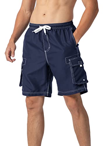 YSENTO Herren Badeshorts Schnelltrocknend Badehose Leicht Schwimmhose Jungen Boardshorts mit Mesh-Futter(Marine,XL) von YSENTO