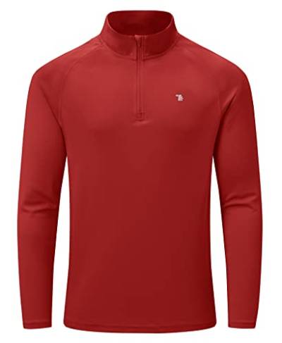YSENTO Herren Langarmshirt Sport Laufshirt 1/4 Zip Trainingsshirt Funktionsshirt Gym Jogging Top Atmungsaktiv Wandershirts(Rot,2XL) von YSENTO