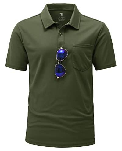 YSENTO Herren Poloshirts Kurzarm Golfshirts Atmungsaktiv Funktionell Tennis Arbeit Casual T-Shirts mit Brillenhalter(Armeegrün,L) von YSENTO