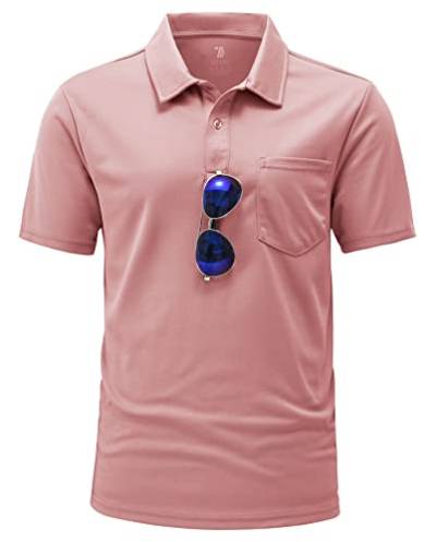 YSENTO Herren Poloshirts Kurzarm Golfshirts Atmungsaktiv Funktionell Tennis Arbeit Casual T-Shirts mit Brillenhalter(Staubrosa,2XL) von YSENTO