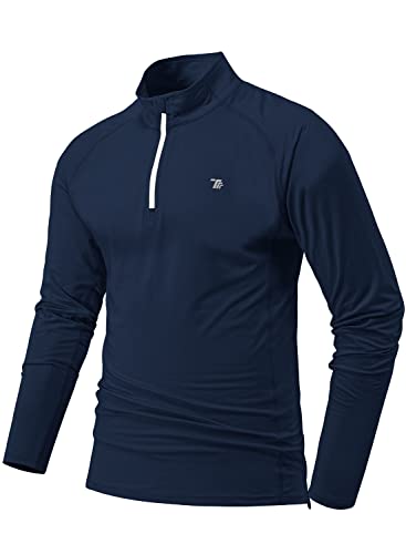 YSENTO Herren Sportshirt Langarm Laufshirt Schnelltrocknend Atmungsaktiv Sweatshirt Golf Trainingsshirt mit Stehkragen(Marine,XL) von YSENTO