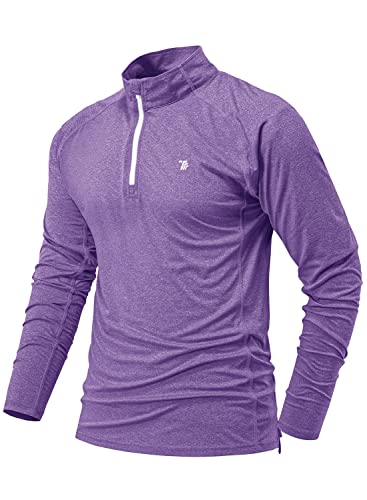 YSENTO Herren Sportshirt Langarm Laufshirt Schnelltrocknend Atmungsaktiv Sweatshirt Golf Trainingsshirt mit Stehkragen(Violett,M) von YSENTO