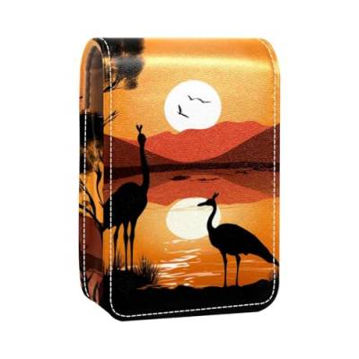 Reise Lippenstift Organizer Etui,Lippenstift Etui,tragbare Make up Tasche mit Spiegel,Australien Sonnenuntergang Känguru Strauß von YTYVAGT