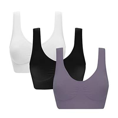 YUANJULI Damen-BH ohne Bügel nahtlos 3er Set Wohlfühl Bustiers Tops Sport-BHS für Damen Bügelloser Soft Bra Schlaf Still Sport Büstier in vielen Farben Wohlfühl-SetSchalMehrfarbig H, 4XL von YUANJULI