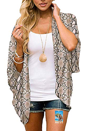 YULOONG Damenmode Bademode Vertuschung Chiffon Blumendruck Kimono Lose Schal Strickjacke Sommer Bluse Bademode Capes, Schlangenmuster, XL von YULOONG