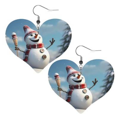 Lustiger Weihnachts-Schneemann-Bild-Herz-Ohrringe, Anhänger, 2 Stück, stilvoll und schön, leicht, baumelnd für Frauen und Mädchen, Einheitsgröße, Leder von YYHWHJDE