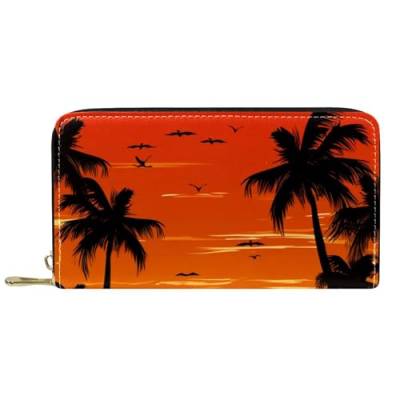 YZUOUZY Minimalistische Geldbörse für Herren, Geldbörse, Damen, Ledergeldbörse, Strandpalme, Sonnenuntergang, Kartenetui, mehrfarbig, 7.5x4.5x1 in, Komfortabel von YZUOUZY