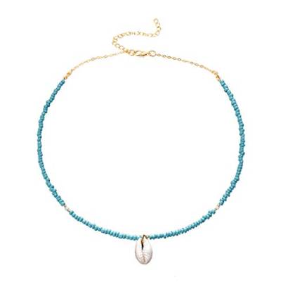 Damen Trendy Böhmen Natur Shell Anhänger Türkis Perlen Kette Conch Choker Einfache Halskette von Yakiki