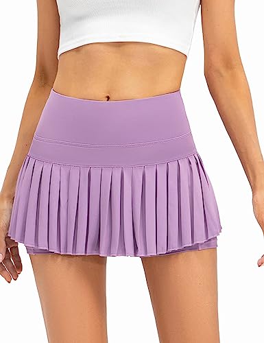 Ycfish Damen Tennisrock mit Hose Plissierter Minirock Sportrock Golfrock Tennis Golf Sport Workout Laufrock Sommerrock mit Taschen Purple S-Tag DE XS von Ycfish