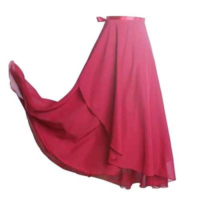 Ballett Wickelrock Chiffon Damen Tanz Rock Mit Taille Krawatte Maxi Länger Und Dünner rot,Anwendbar auf weibliche Tanzausbildung，lang,rot von YiLang