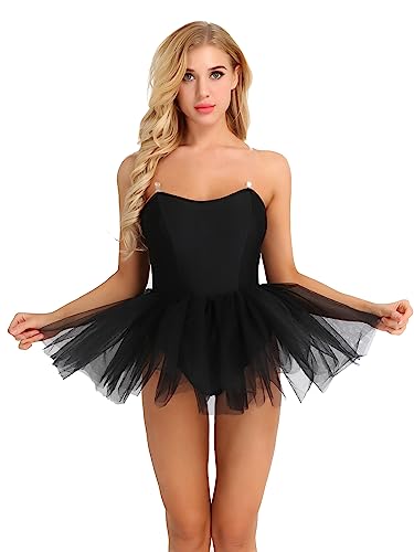 YiZYiF Damen Ballettanzug Ballettkleid Ballett Trikot Turnanzug Damen Kleider Schwarz Ballettkleidung Tütü Ballerinas Kostüm Schwarz XXL von YiZYiF