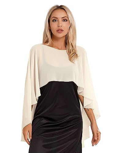 YiZYiF Damen Chiffon Poncho Schal Stola Elegant Umschlagtuch Bolero Jacke Jäckchen Cardigan Tops zum Hochzeit Brautkleid Champagne One Size von YiZYiF