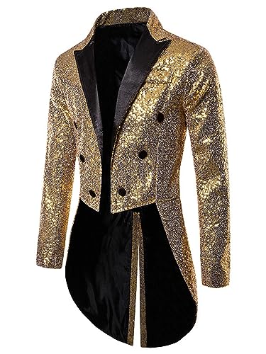 YiZYiF Damen Herren Vintage Frack Steampunk Gothic Mantel Zirkus Ringmaster Kostüm Blazer Samt Jacke Garde Cosplay Uniform Gold_J XL von YiZYiF