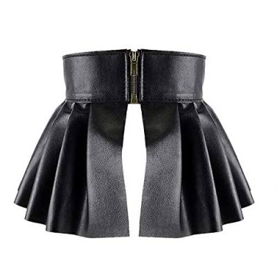 YiZYiF Damen Punk Gürtel Rock Elastische Taillengürtel Wetlook PU-Leder Minirock mit Reißverschluss A-Linie Lederrock Korsett Hüftgurt Gogo Clubwear A Schwarz One Size von YiZYiF