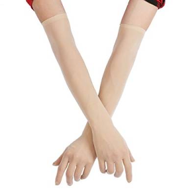 YiZYiF Damen Transparent Handschuhe Mesh Lange Handstulpen Dessous-Handschuhe Full Cover Finger Fingerhandschuhe für Hochzeit Party Nude One Size von YiZYiF