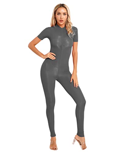 YiZYiF Damen Transparente Catsuit Ouvert-Body Dessous Bodystocking Ganzkörper Strumpfhose Eng Overall Jumpsuit Fetisch Clubwear Grau_N XL von YiZYiF