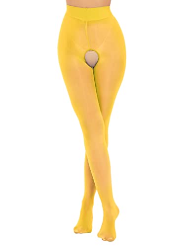 YiZYiF Damen Transparente Strumpfhose Ouvert Glanz Nylon Strümpfe Pantyhose Im Schritt Offen Reizwäsche Gelb Einheitsgröße von YiZYiF