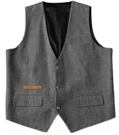 Yiaisafa Business Weste Herren Herringbone Tweed Retro Westen Gilet Jaged Wollen Vintage Hochzeit Bräutigam S-3XL(Grau,S) von Yiaisafa