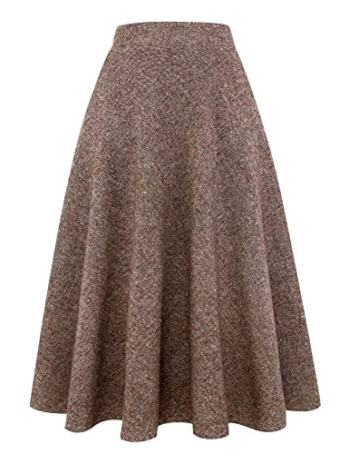 Ylingjun Langer karierter Wollrock für Damen, Winter, Herbst, warm, hohe elastische Taille, A-Linie, ausgestellt, plissierte Wolle, Schottenkaro-Röcke, Dunkles Khaki, XX-Large von Ylingjun