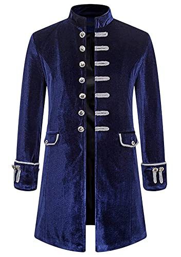 Yming Herren Mittelalterlich Gotisch Steampunk Frack Samt Smoking Kutte Mantel Für Halloween Kostüme Viktorianisch Cosplay Jacke Samt Blau S von Yming