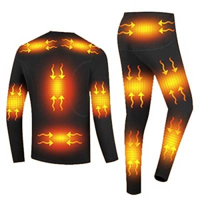 Yokbeer Thermo Unterwäsche Set für Herren, Elektrisch Beheizbare USB Thermo Langarm Oberteile, Unterhose, Warmer Anzug für Moto Jagd Ski Camping (Color : Schwarz, Size : L) von Yokbeer