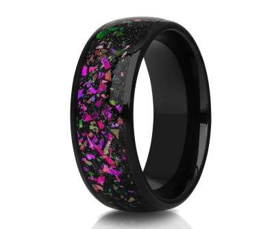 Abalone Inlay Wolfram Ehering, Schwarzer Ring 8mm Jahrestag Ring, Verlobungsring, Hartmetall von YorksJewelryDesign