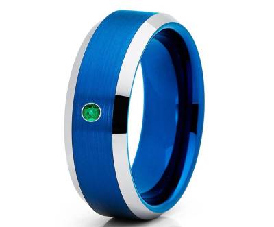 Blauer Ehering, Smaragd Ehering, Wolframkarbid Ring, Einzigartiger Wolfram Ring, Blauer Ring, Herren & Frauen, Einzigartiger Ehering, Blau von YorksJewelryDesign