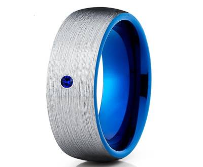 Blauer Saphir Ehering, Blauer Ehering, Hartmetall Ring, Jahrestag Ring, Verlobungsring, Einzigartiger Wolfram Ring, Silber von YorksJewelryDesign