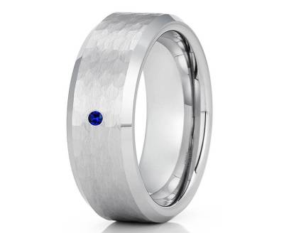 Blauer Saphir Ehering, Hartmetall Ring, Jahrestag Ring, Verlobungsring, Herren & Frauen, 8mm Ehering, 6mm Ring, Tungsten Band von YorksJewelryDesign