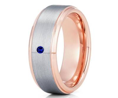 Blauer Saphir Ring, Roségold Ehering, Verlobungsring, Verlobungsring, Verlobungsring, Ring Für Männer & Frauen, Grauer Ehering von YorksJewelryDesign