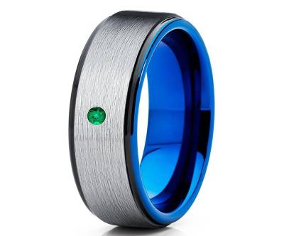 Blauer Tugsten Ehering, Smaragd Ehering, Verlobungsring, Verlobungsring, Silber Ring, Verlobungsring, Verlobungsring von YorksJewelryDesign