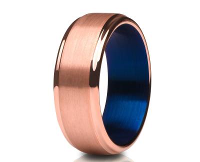 Blauer Wolfram Ehering, Rosegold Ehering, 18K Roségold, Hartmetall Ring, Ehering, Herren & Frauen, Comfort Fit Ring, Brush von YorksJewelryDesign