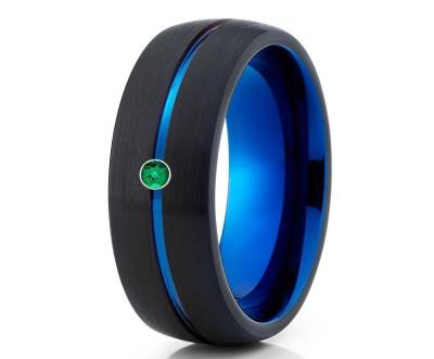 Blauer Wolfram Ehering, Smaragd Ehering, Wolfram Hartmetall Ring, Smaragd Ehering, Tungsten Herren Ring, Frauen Ring, Blau von YorksJewelryDesign