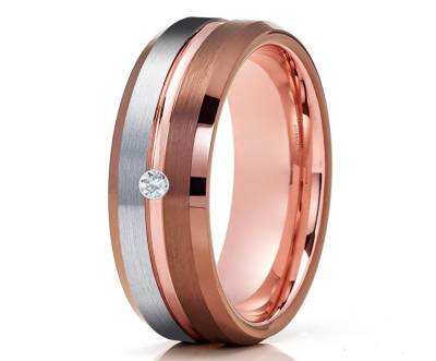 Diamant Ehering, Espresso Ehering, Hartmetall Ring, 8mm Ehering, Rosegold Ehering, Einzigartiger Ehering, Comfort Fit von YorksJewelryDesign