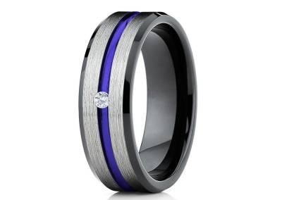 Diamant Ehering, Hartmetall Ring, Verlobungsband, Schwarzer Wolfram Ring von YorksJewelryDesign