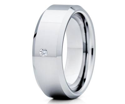 Diamant Ehering, Weißer Ring, Hartmetall Ring, Jahrestag Ring, Verlobungsring, Herren & Frauen, Silber Ehering, Comfort Fit von YorksJewelryDesign
