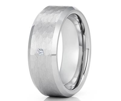 Einzigartiger Ehering, Hartmetall Ring, Herren & Frauen, 8mm Ring, Weißer Diamant Ring, 6mm Ring, Silber Ehering, Herren Ring, Frauen Band, Brush von YorksJewelryDesign
