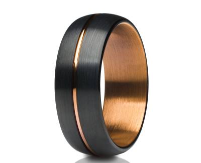 Espresso Ehering, Schwarzer Wolfram Ring, Einzigartiger Ring, Jahrestag Ring, Schwarzer Ehering, Herren Ehering, Frauenring, 8mm & 6mm von YorksJewelryDesign