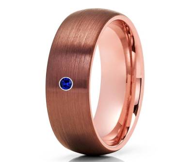 Espresso Ehering - Blauer Saphir Ring Hartmetall Einzigartiges Verlobungsring 18K Roségold Kuppelring von YorksJewelryDesign