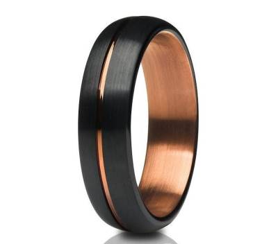 Espresso Wolfram Ehering, Schwarzer Ring, Espresso Ehering, Kupfer Ring, Jahrestag Ring, Verlobungsring von YorksJewelryDesign