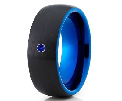 Gelber Saphir Ehering, Blauer Wolfram Ehering, Jahrestag Ring, Verlobungsring, Blauer Ring, Einzigartiger Blauer Ring, Comfort Fit von YorksJewelryDesign