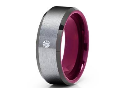 Grauer Ehering, Schwarzer Einzigartiger Lila Hochzeitsring, 8mm Ring, 6mm Comfort Fit Ring von YorksJewelryDesign