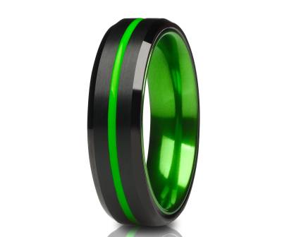 Grüner Ehering, 6mm Ring, 8mm Ring, Grüner Wolfram Ring, Jubiläum Ring, Herren & Frauen, Hartmetall Ring, Verlobungsring von YorksJewelryDesign