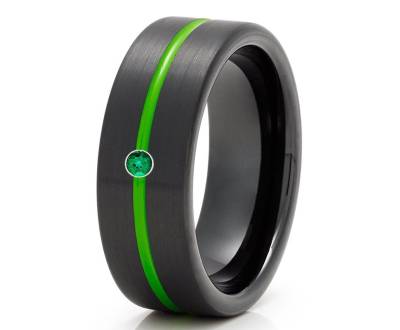 Grüner Ehering, Grüner Ehering, Smaragd Ehering, Hartmetall Ring, Einzigartiger Ehering, Herren & Frauen, Ring von YorksJewelryDesign